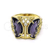 Anillo Multi Piedra 01.380.0031.1.09 Oro Laminado, Diseño de Mariposa, con Amatista and Blanca Zirconia Cubica, Pulido, Tono Dorado (Size 9)