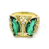 Anillo Multi Piedra 01.380.0031.2.07 Oro Laminado, Diseño de Mariposa, con Verde and Blanca Zirconia Cubica, Pulido, Tono Dorado (Size 7)
