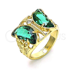 Anillo Multi Piedra 01.380.0031.2.07 Oro Laminado, Diseño de Mariposa, con Verde and Blanca Zirconia Cubica, Pulido, Tono Dorado (Size 7)