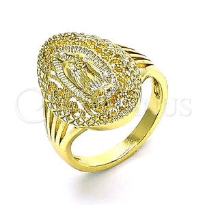 Anillo Elegante 01.380.0032.08 Oro Laminado, Diseño de Guadalupe, Pulido, Tono Dorado (Size 8)