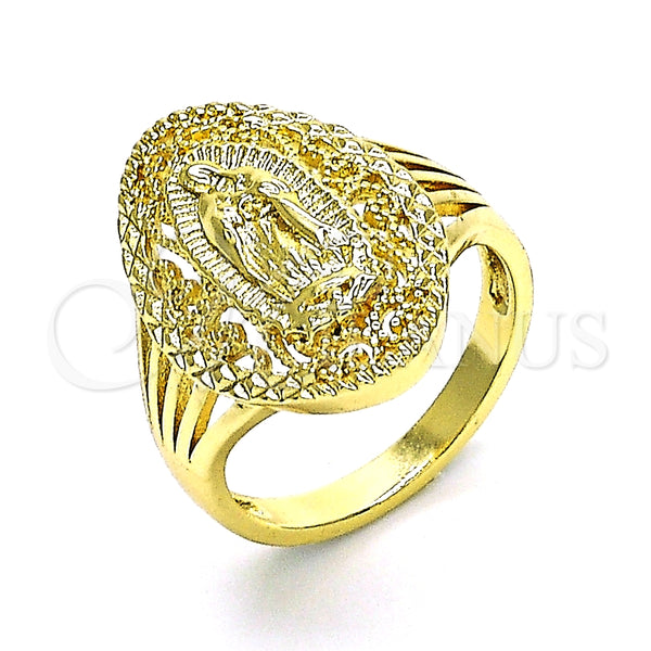 Anillo Elegante 01.380.0032.09 Oro Laminado, Diseño de Guadalupe, Pulido, Tono Dorado (Size 9)