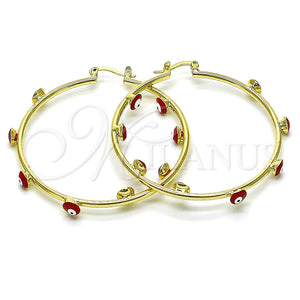 Argolla Grande 02.380.0106.50 Oro Laminado, Diseño de Ojo Griego, Esmaltado Rojo, Tono Dorado