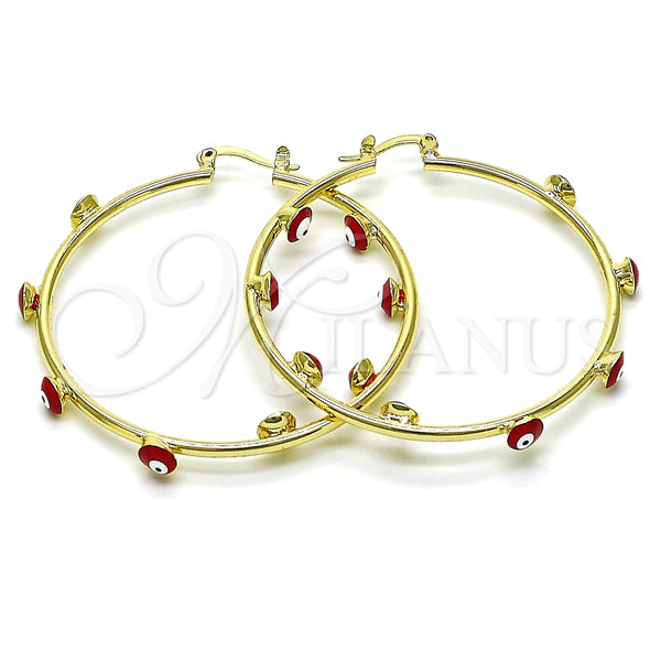 Argolla Grande 02.380.0106.50 Oro Laminado, Diseño de Ojo Griego, Esmaltado Rojo, Tono Dorado