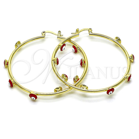 Argolla Grande 02.380.0106.50 Oro Laminado, Diseño de Ojo Griego, Esmaltado Rojo, Tono Dorado