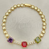 Pulsera Elegante 03.283.0129.1.07 Oro Laminado, con Multicolor Zirconia Cubica, Pulido, Tono Dorado (05 MM Thickness, 7 Inches Length)