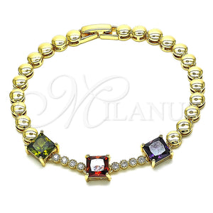 Pulsera Elegante 03.283.0129.1.07 Oro Laminado, con Multicolor Zirconia Cubica, Pulido, Tono Dorado (05 MM Thickness, 7 Inches Length)
