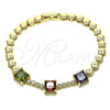 Pulsera Elegante 03.283.0129.1.07 Oro Laminado, con Multicolor Zirconia Cubica, Pulido, Tono Dorado (05 MM Thickness, 7 Inches Length)