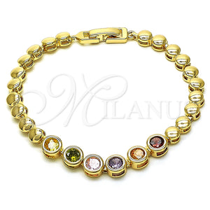 Pulsera Elegante 03.283.0190.07 Oro Laminado, con Multicolor Zirconia Cubica, Pulido, Tono Dorado (05 MM Thickness, 7 Inches Length)