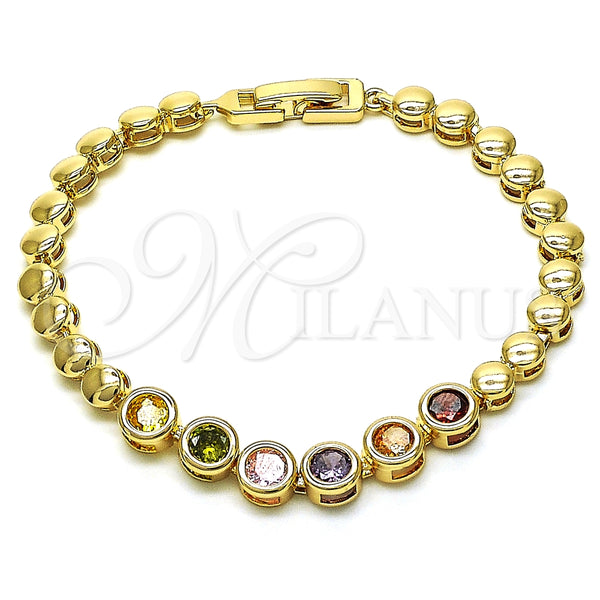 Pulsera Elegante 03.283.0190.07 Oro Laminado, con Multicolor Zirconia Cubica, Pulido, Tono Dorado (05 MM Thickness, 7 Inches Length)
