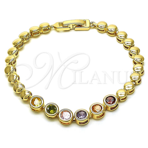 Pulsera Elegante 03.283.0190.07 Oro Laminado, con Multicolor Zirconia Cubica, Pulido, Tono Dorado (05 MM Thickness, 7 Inches Length)