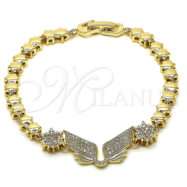 Pulsera Elegante 03.283.0192.07 Oro Laminado, Diseño de Estrella de Davi, con Blanca Micro Pave, Pulido, Tono Dorado (06 MM Thickness, 7 Inches Length)
