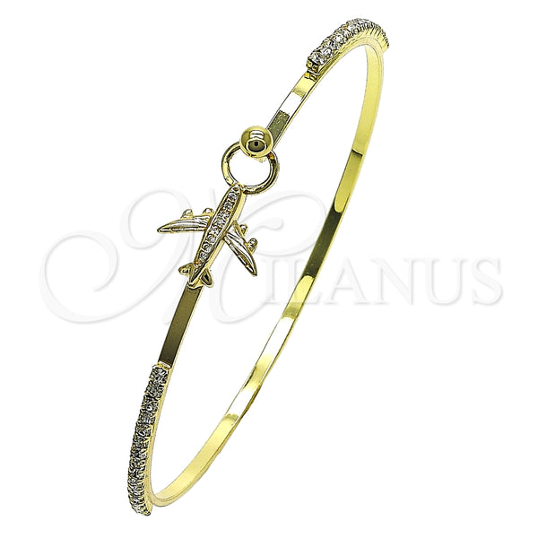 Aro Individual 07.193.0043.05 Oro Laminado, Diseño de Avión, con Blanca Micro Pave and Blanca Cristal, Pulido, Tono Dorado (02 MM Thickness, Size 5 (2.50 Diameter))