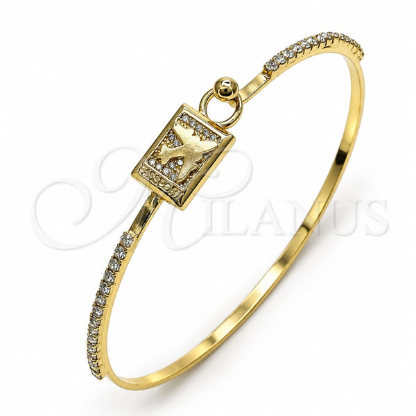 Aro Individual 07.193.0045.05 Oro Laminado, Diseño de Avión, con Blanca Micro Pave and Blanca Cristal, Pulido, Tono Dorado (02 MM Thickness, Size 5 (2.50 Diameter))