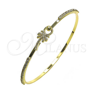 Aro Individual 07.193.0046.05 Oro Laminado, Diseño de Palmera, con Blanca Micro Pave and Blanca Cristal, Pulido, Tono Dorado (02 MM Thickness, Size 5 (2.50 Diameter))