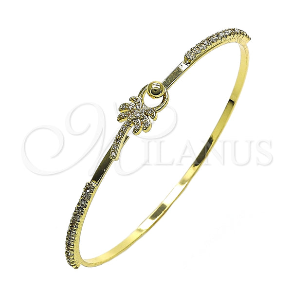 Aro Individual 07.193.0046.05 Oro Laminado, Diseño de Palmera, con Blanca Micro Pave and Blanca Cristal, Pulido, Tono Dorado (02 MM Thickness, Size 5 (2.50 Diameter))