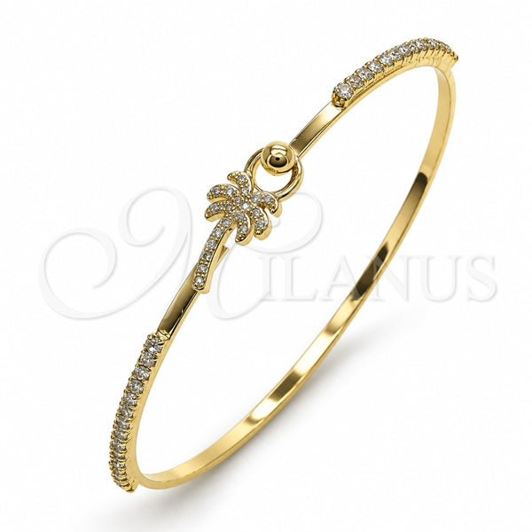 Aro Individual 07.193.0046.05 Oro Laminado, Diseño de Palmera, con Blanca Micro Pave and Blanca Cristal, Pulido, Tono Dorado (02 MM Thickness, Size 5 (2.50 Diameter))
