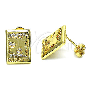 Arete Dormilona 02.193.0011 Oro Laminado, Diseño de Avión, con Blanca Micro Pave, Pulido, Tono Dorado