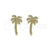 Arete Dormilona 02.193.0012 Oro Laminado, Diseño de Palmera, con Blanca Micro Pave, Pulido, Tono Dorado