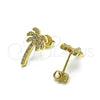Arete Dormilona 02.193.0012 Oro Laminado, Diseño de Palmera, con Blanca Micro Pave, Pulido, Tono Dorado