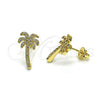 Arete Dormilona 02.193.0012 Oro Laminado, Diseño de Palmera, con Blanca Micro Pave, Pulido, Tono Dorado