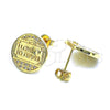 Arete Dormilona 02.193.0013 Oro Laminado, Diseño de Corazón y Amor, con Blanca Micro Pave, Pulido, Tono Dorado