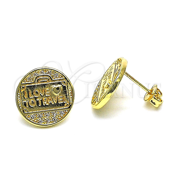 Arete Dormilona 02.193.0013 Oro Laminado, Diseño de Corazón y Amor, con Blanca Micro Pave, Pulido, Tono Dorado