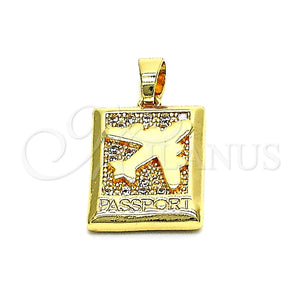 Dije Elegante 05.193.0003 Oro Laminado, Diseño de Avión, con Blanca Micro Pave, Pulido, Tono Dorado