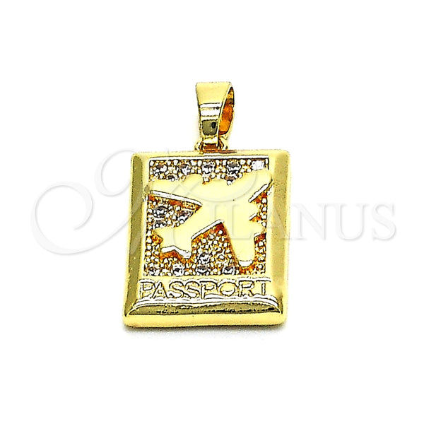 Dije Elegante 05.193.0003 Oro Laminado, Diseño de Avión, con Blanca Micro Pave, Pulido, Tono Dorado