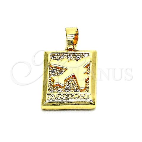 Dije Elegante 05.193.0003 Oro Laminado, Diseño de Avión, con Blanca Micro Pave, Pulido, Tono Dorado