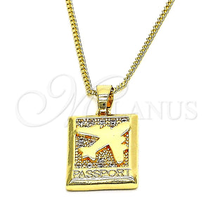 Collares con Dije 04.193.0003.18 Oro Laminado, Diseño de Avión, con Blanca Micro Pave, Pulido, Tono Dorado (01 MM Thickness, 18 Inches Length)