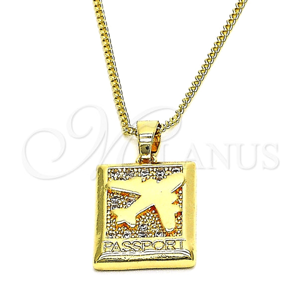 Collares con Dije 04.193.0003.18 Oro Laminado, Diseño de Avión, con Blanca Micro Pave, Pulido, Tono Dorado (01 MM Thickness, 18 Inches Length)
