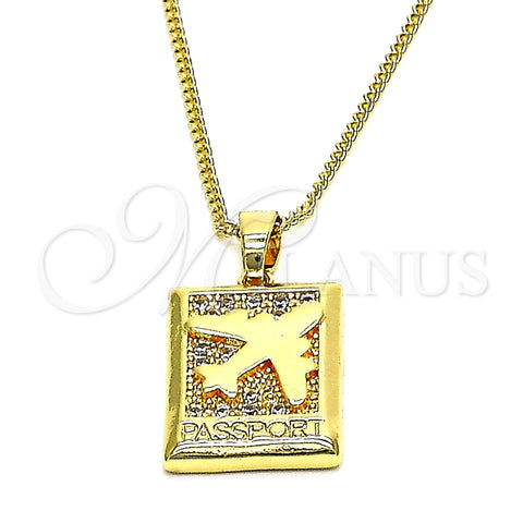 Collares con Dije 04.193.0003.18 Oro Laminado, Diseño de Avión, con Blanca Micro Pave, Pulido, Tono Dorado (01 MM Thickness, 18 Inches Length)