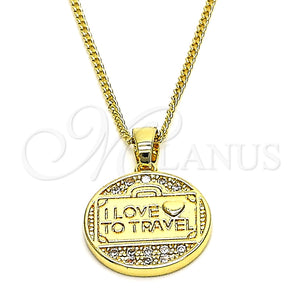 Collares con Dije 04.193.0005.18 Oro Laminado, Diseño de Corazón y Amor, con Blanca Micro Pave, Pulido, Tono Dorado (01 MM Thickness, 18 Inches Length)