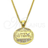 Collares con Dije 04.193.0005.18 Oro Laminado, Diseño de Corazón y Amor, con Blanca Micro Pave, Pulido, Tono Dorado (01 MM Thickness, 18 Inches Length)