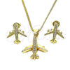 Juego de Arete y Dije de Adulto 10.193.0001 Oro Laminado, Diseño de Avión, con Blanca Micro Pave, Pulido, Tono Dorado