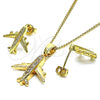 Juego de Arete y Dije de Adulto 10.193.0001 Oro Laminado, Diseño de Avión, con Blanca Micro Pave, Pulido, Tono Dorado