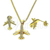 Juego de Arete y Dije de Adulto 10.193.0001 Oro Laminado, Diseño de Avión, con Blanca Micro Pave, Pulido, Tono Dorado