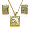 Juego de Arete y Dije de Adulto 10.193.0003 Oro Laminado, Diseño de Avión, con Blanca Micro Pave, Pulido, Tono Dorado