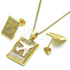 Juego de Arete y Dije de Adulto 10.193.0003 Oro Laminado, Diseño de Avión, con Blanca Micro Pave, Pulido, Tono Dorado