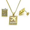 Juego de Arete y Dije de Adulto 10.193.0003 Oro Laminado, Diseño de Avión, con Blanca Micro Pave, Pulido, Tono Dorado