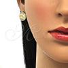 Juego de Arete y Dije de Adulto 10.193.0005 Oro Laminado, Diseño de Corazón y Amor, con Blanca Micro Pave, Pulido, Tono Dorado
