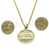 Juego de Arete y Dije de Adulto 10.193.0005 Oro Laminado, Diseño de Corazón y Amor, con Blanca Micro Pave, Pulido, Tono Dorado