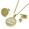 Juego de Arete y Dije de Adulto 10.193.0005 Oro Laminado, Diseño de Corazón y Amor, con Blanca Micro Pave, Pulido, Tono Dorado