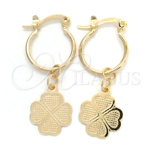 Argolla Pequeña 02.58.0067.12 Oro Laminado, Diseño de Trébol de Cuatro Hojas, Pulido, Tono Dorado