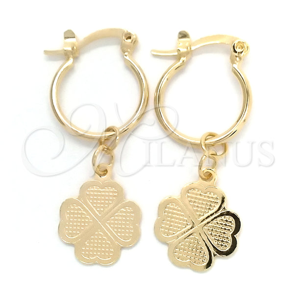 Argolla Pequeña 02.58.0067.12 Oro Laminado, Diseño de Trébol de Cuatro Hojas, Pulido, Tono Dorado