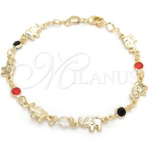 Pulsera Elegante 03.58.0071.07 Oro Laminado, Diseño de Elefante, con Negro and Granate Zirconia Cubica, Pulido, Tono Dorado (03 MM Thickness, 7 Inches Length)