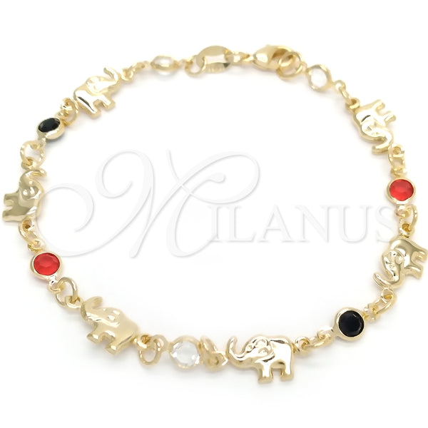 Pulsera Elegante 03.58.0071.07 Oro Laminado, Diseño de Elefante, con Negro and Granate Zirconia Cubica, Pulido, Tono Dorado (03 MM Thickness, 7 Inches Length)