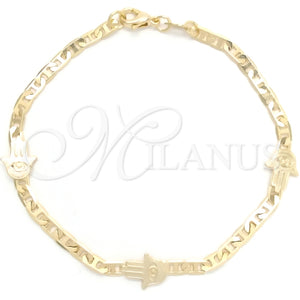 Pulsera Elegante 03.58.0072.07 Oro Laminado, Diseño de Mano de Dios y Mariner, Pulido, Tono Dorado (03 MM Thickness, 7 Inches Length)