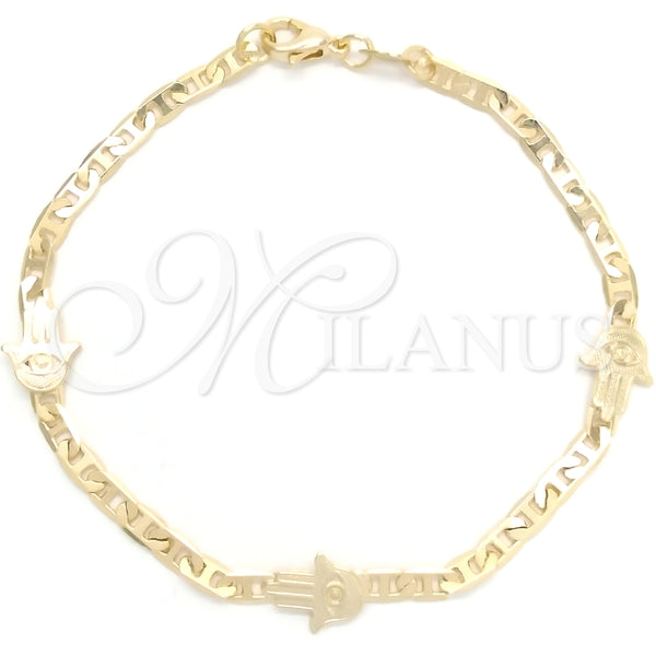 Pulsera Elegante 03.58.0072.07 Oro Laminado, Diseño de Mano de Dios y Mariner, Pulido, Tono Dorado (03 MM Thickness, 7 Inches Length)