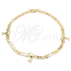 Pulsera Elegante 03.58.0073.07 Oro Laminado, Diseño de Delfín y Mariner, Pulido, Tono Dorado (03 MM Thickness, 7 Inches Length)